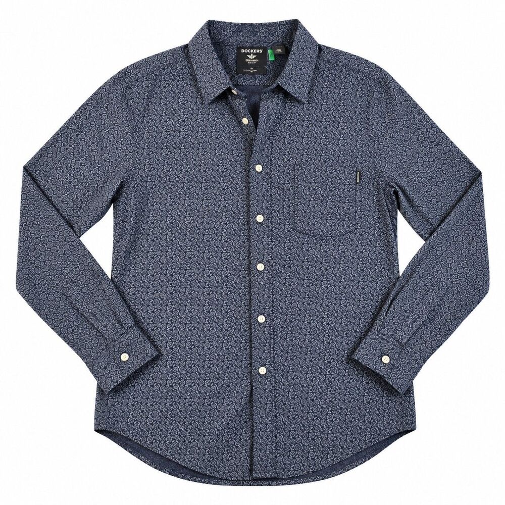 Dockers Smart 360 Flex Men’s Medium Navy Floral Button Down Shirt